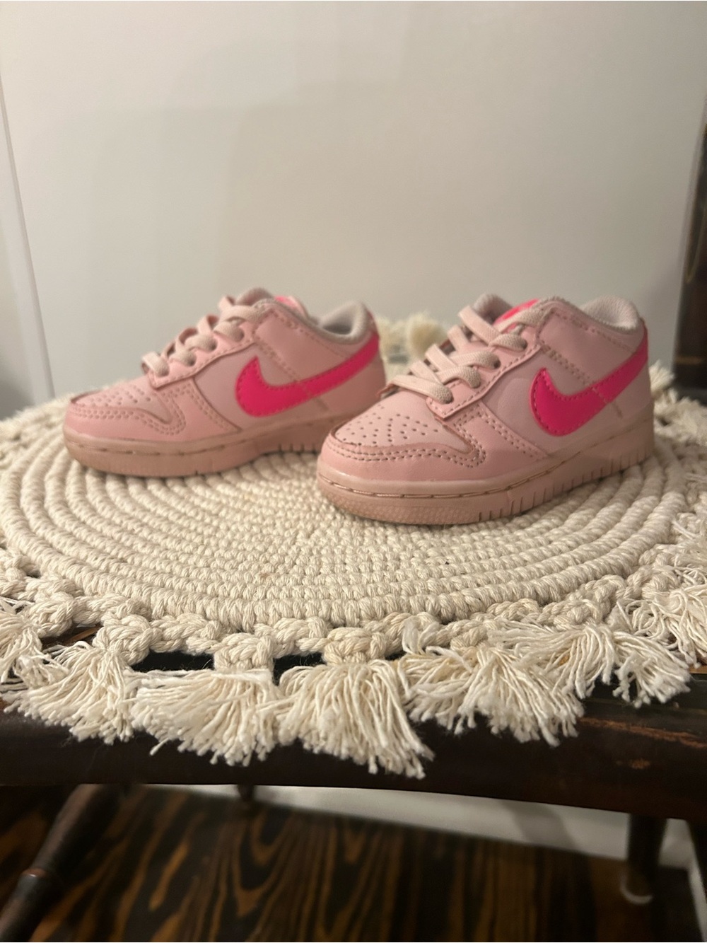Nike Kids Pink Sneakers with Hot Pink Swoosh